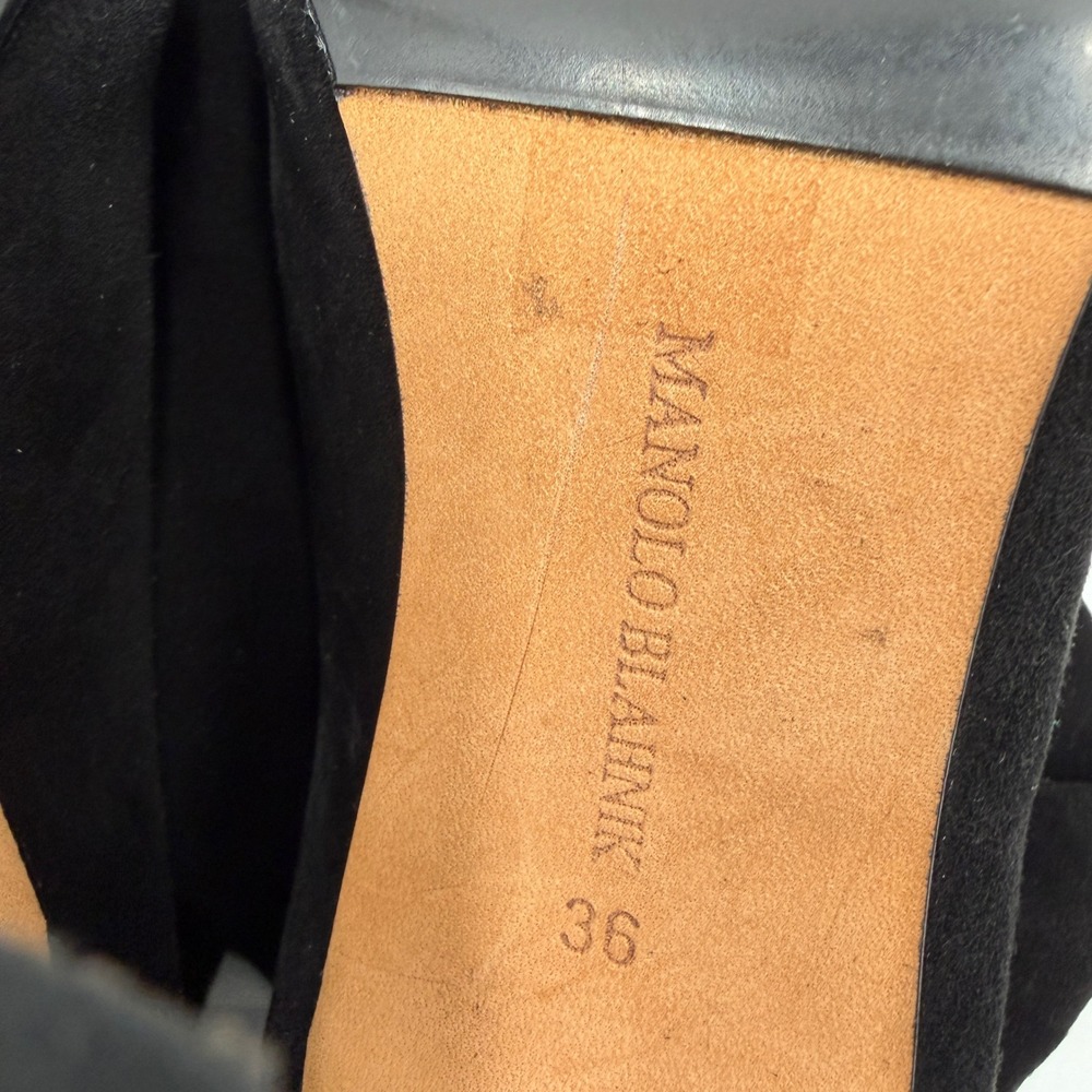 Manolo Blahnik Black Over-the-Knee Lace-Trim Boots - Picture 12 of 13